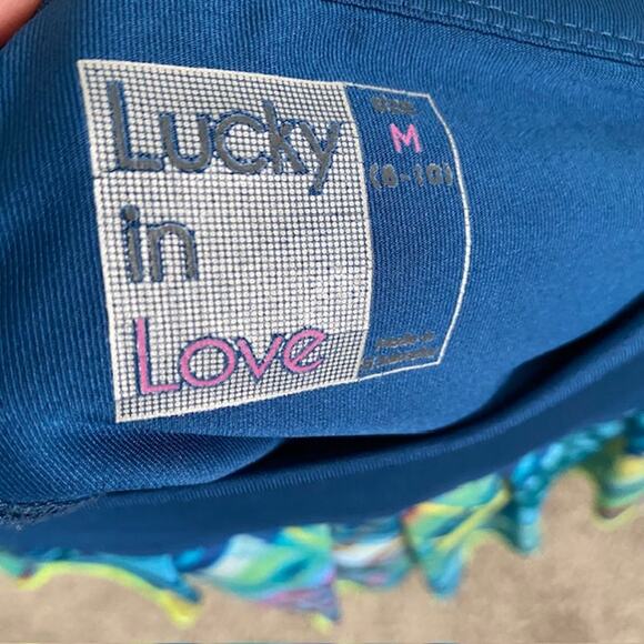 Lucky in Love Skort Blue Green Plaid Pleated Tiered Yellow Trim13 " Women Medium - Picture 6 of 8